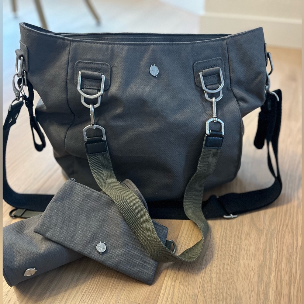 NWOT Lassig Green Label Mix 'n Match Diaper Bag with Accessories In Grey Fabric